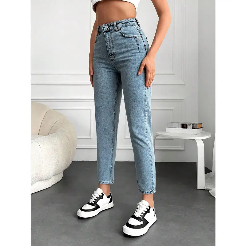 PETITE Women High-Waisted Pocketed Straight-Leg Casual Cropped Jeans Cotton Fit Womenswear Bottom 3