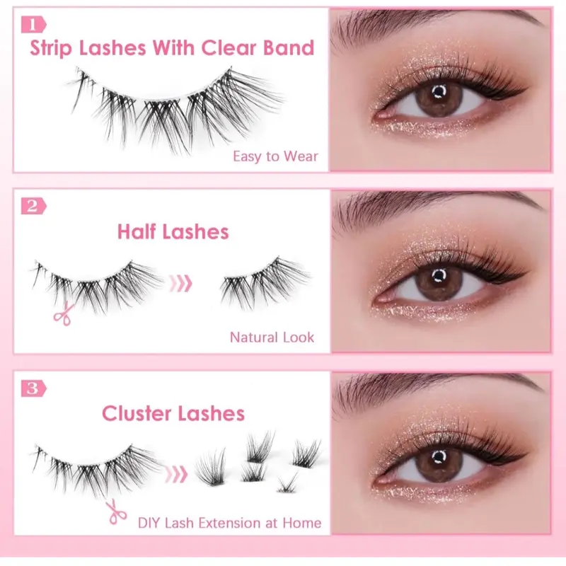 Lashes Natural Look D Curl False Eyelashes Fluffy Wispy Individual Lash Extensions Strips Volume Eyelashes 7 Pairs by Eefofnn 7