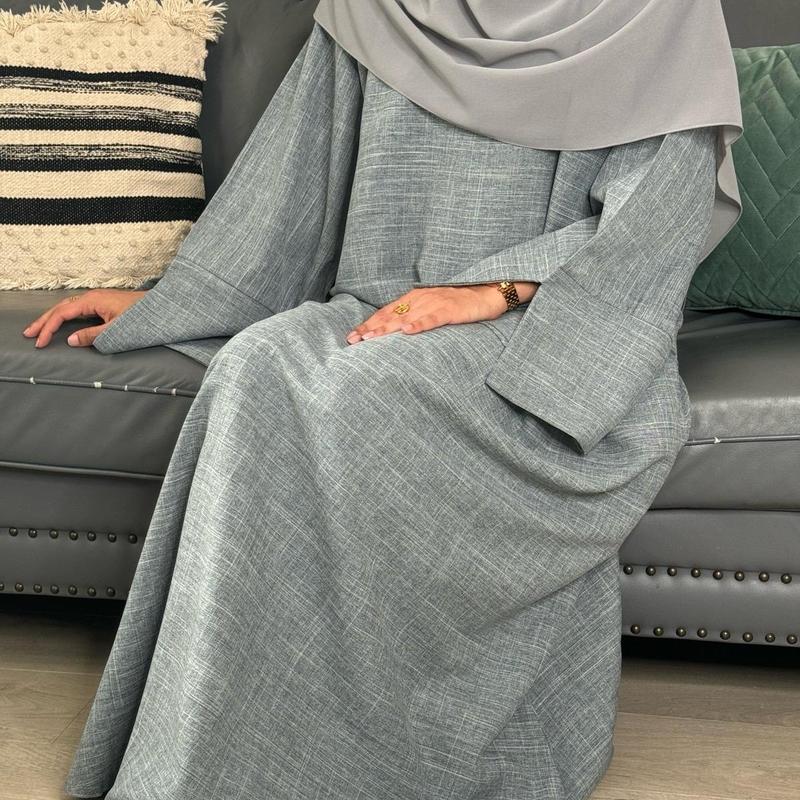 Premium Linen Pocket Abaya with Scarf - Black, Beige, Green, Camel and Grey, Olive abayas 6