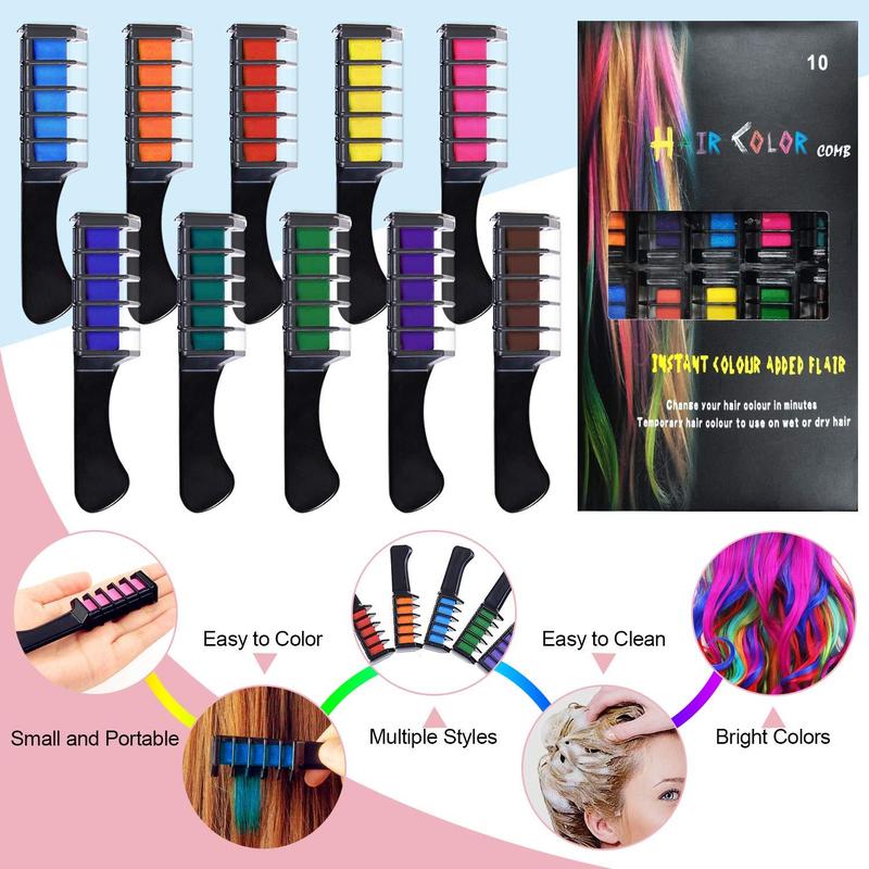 10 Pieces Non Permanent Temporary High Quality Colour , Non Toxic & Wet or Dry Hairs Temporary Hair Chalk, Washable Color Hair Comb, Rainbow Hair Dye Chalk Comb for Birthday Masquerade Cosplay DIY Decorate Best Christmas Gift For Kids Girls, Boys & Adults 2