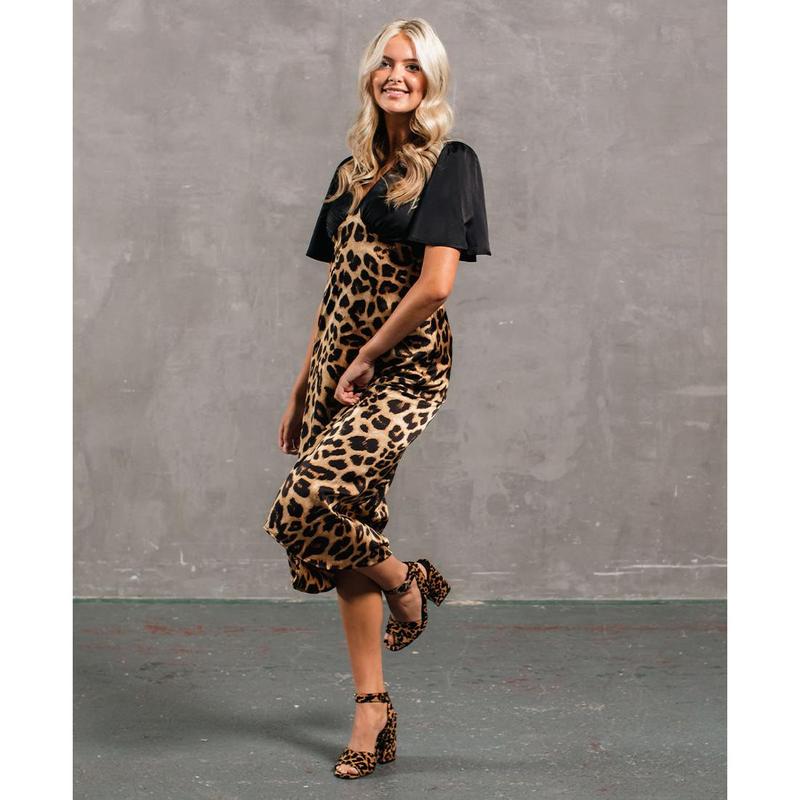 Leopard Printed Satin Midi Dress 2