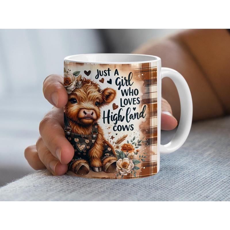 Highland Cow Mug Just a Girl Who Loves Highland Cows Cute Farm Animal Lover Gift Highland Cow Art Coffee Tea Mug Drinkware Washable Ceramic Cup obsession 5