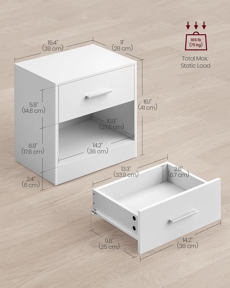 Product Introduction of VASAGLE Bedside Tables, Set of 2, Side Table with Drawer, Handle, Open Compartment, End Table, for Bedroom, Living Room 2