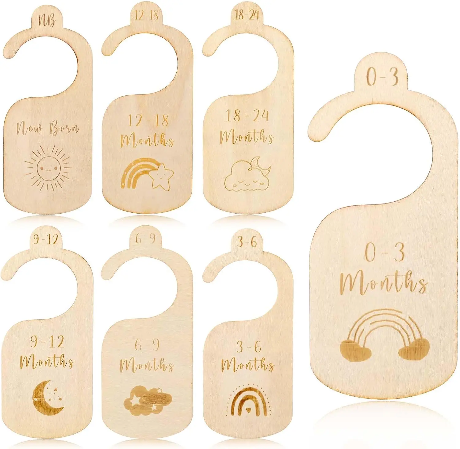 7Pcs Baby Wardrobe Dividers, Cartoon Baby Clothes Dividers from Newborn to 24 Month, Baby Clothes Organizers for Wardrobe, Wood Safe Wardrobe Separators for Newborn Boys Girls Christmas Gift Hangers Hanging