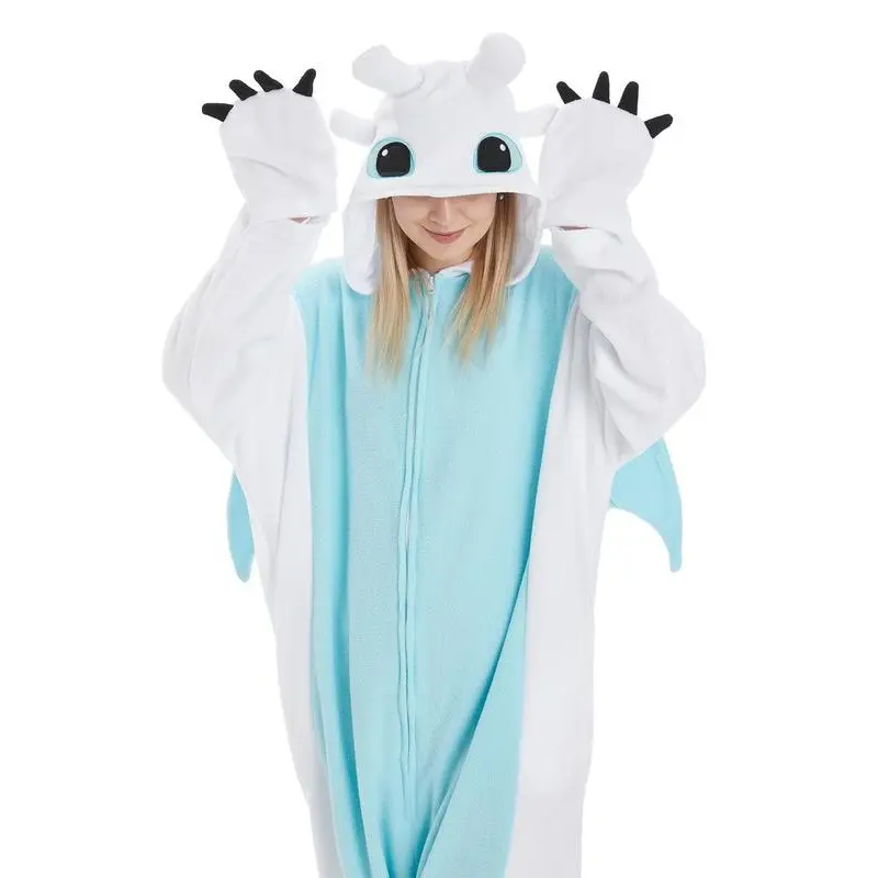 Unisex's Dragon Pattern Drop Shoulder Zipper Polar Fleece Jumpsuit, Cute Long Sleeve Pocket Halloween Party Costumes for Women & Men, Unisex's Dragon Toothless Onesie Pajamas Clothing for Fall & Winter 8