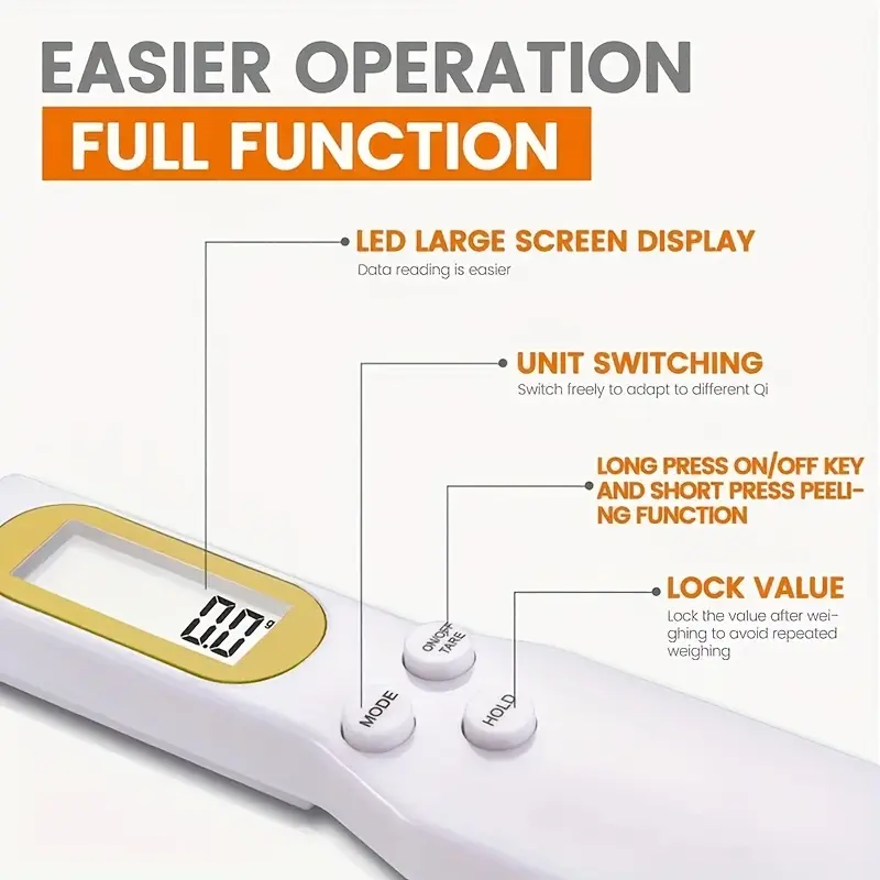 Cuchara de balanza digital de cocina AccuMeasure, plástico, pantalla LCD, precisión de 0,1 g a 500 g, alimentada por batería, ideal para cocinar, hornear y controlar las porciones. 4