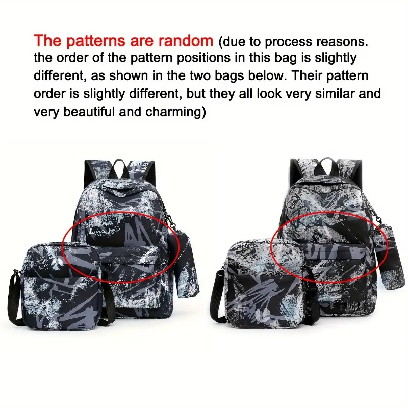 Three Pieces Set Men's Backpack With Handbag& Pencil Case, Dirt Resistant Ultra Lightweight Large Capacity Backpack For Teen Boys 8