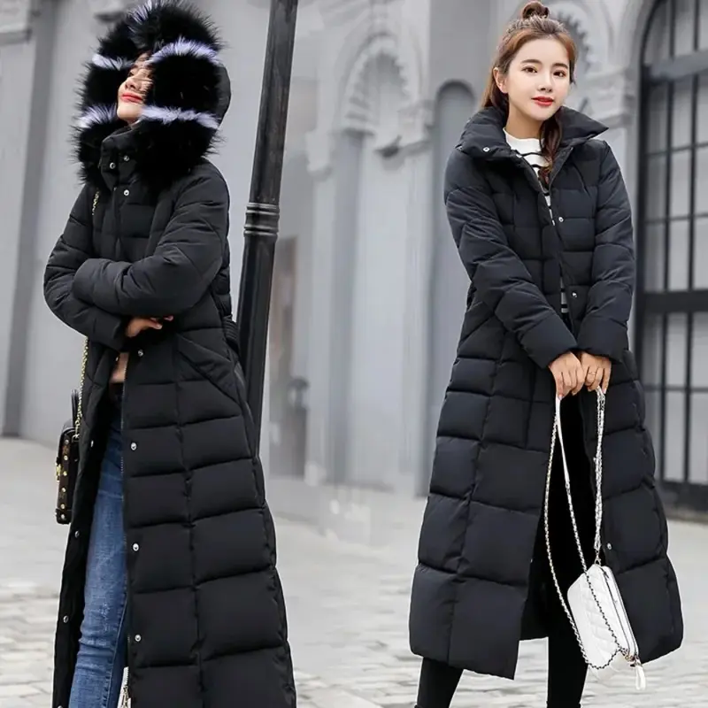 Long Down Cotton Parkas Coat Female New Winter Over Knee Loose Large Fur Collar Hooded Warm Thick Parkas Women  Padded Overcoat 6