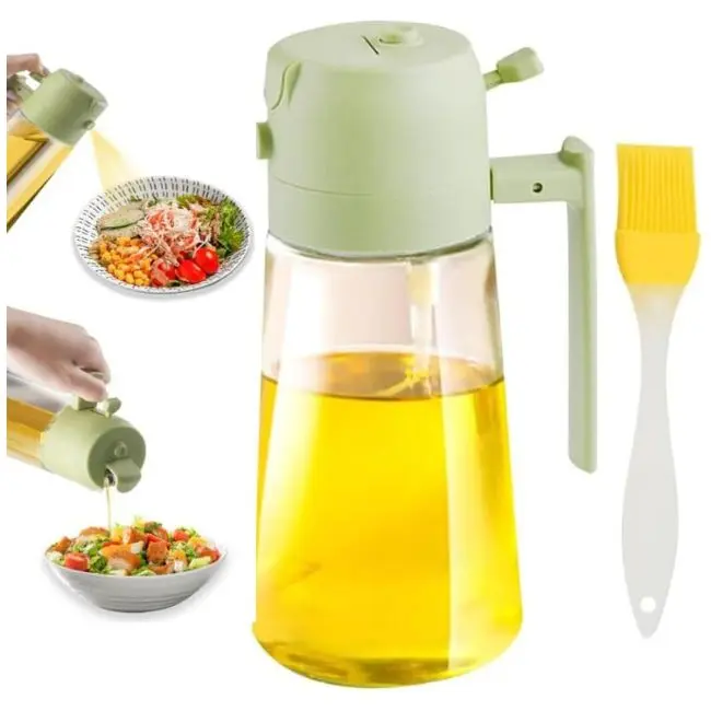 Oil Sprayer 2 in 1 Oil Dispenser Spray and Pour 470ml Glass Oil & Vinegar Mister Sprayer Dispenser Bottle Kitchen Olive Oil Bottles Mister for Cooking Air Fryer BBQ Salad Baking Utensils