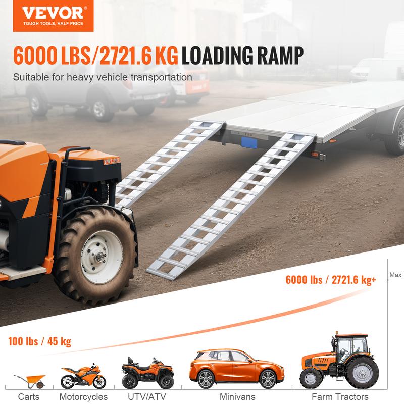 VEVOR 94" x 15" Aluminum Ramps, 6000 LBS Capacity Loading Ramps for Motorcycle/Dirt Bike/Trailer/ATV/UTV/Garden Tractor/Lawn Mower, 2PCS 1