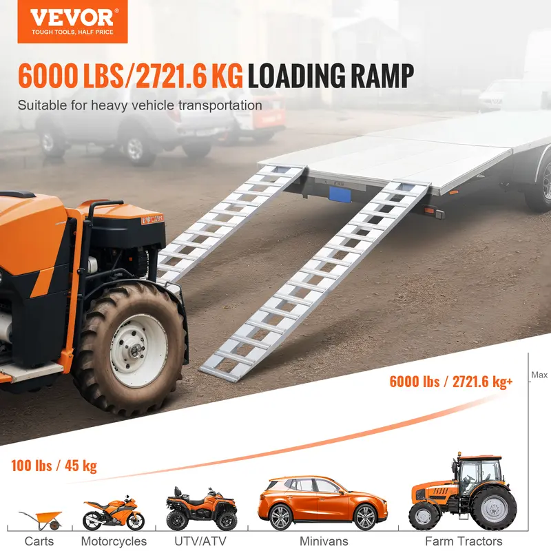 VEVOR 94" x 15" Aluminum Ramps, 6000 LBS Capacity Loading Ramps for Motorcycle/Dirt Bike/Trailer/ATV/UTV/Garden Tractor/Lawn Mower, 2PCS 1