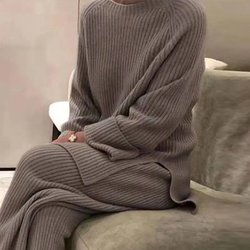 Ladies' round-neck monochrome pajama set, women's home wear, soft and comfortable sweater, two-piece set, fashionable for autumn and winter.Womenswear Overalls Underwear Lady Women Comfort Trouser Long Sleeve Short