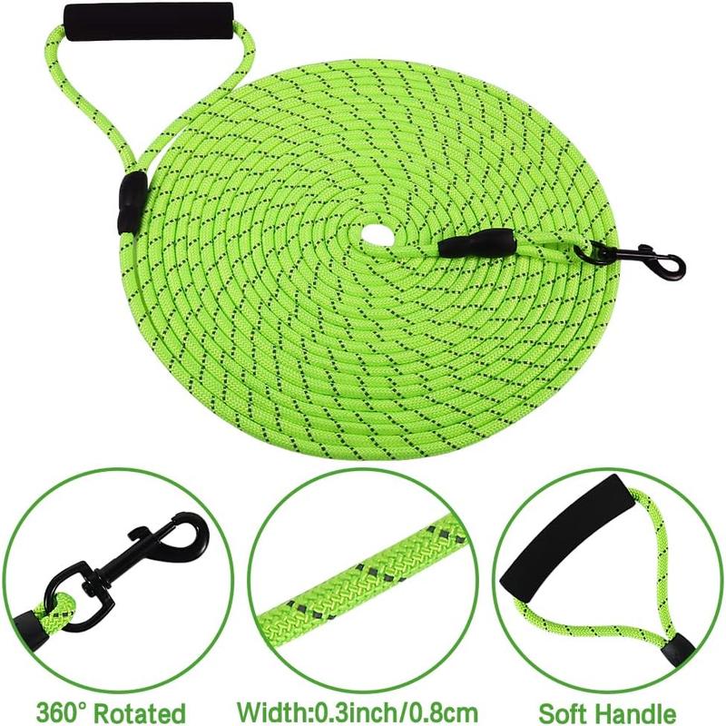 Long Dog Lead, 32FT Reflective Long Line Dog Lead for Outside and Yard, Floating Long Leads for Dog Training with Soft Handle for Camping, Hiking, Swimming, Beach and Lake 2