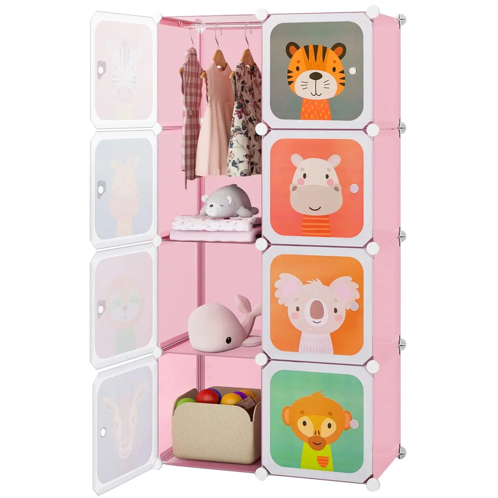 Portable Kids Wardrobe 8-Cube Baby Closet Dresser-Pink