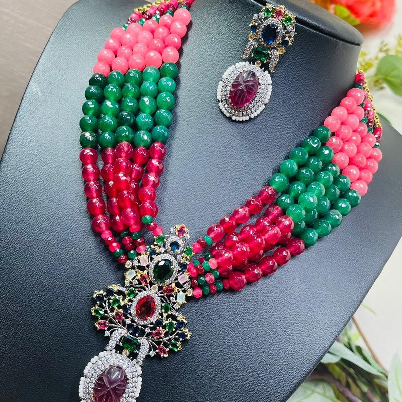 Yumna AD Stone Multi Pearls Fusion Mala Necklace Party Wedding Gift Occasions Asian Jewellery 1
