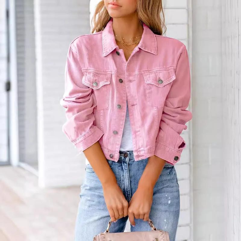Women's Clothing Spring Summer New Denim Jacket Long-sleeved Top Short Slim Coat Solid Color 1