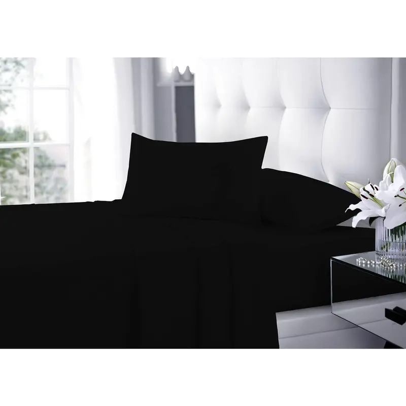 New Percale Flat Sheets 180 Thread Count Easy Care Soft Shrinkage Wrinkle and Fade Resistant Non Iron Fabric Polycotton Flat Bed Sheets (Black, Double) 2