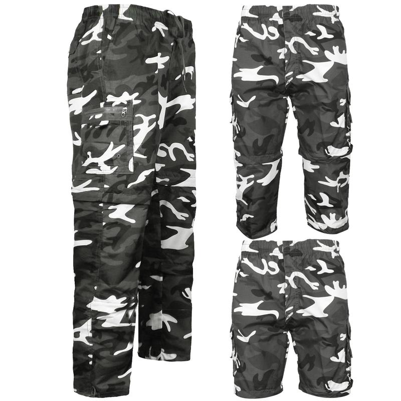 Mens 3 In 1 Camouflage Trousers Zip Off Shorts Combat Cargo Army Work Pant S-3XL Menswear Soft 2