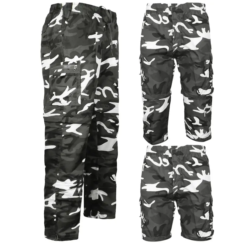 Mens 3 In 1 Camouflage Trousers Zip Off Shorts Combat Cargo Army Work Pant S-3XL Menswear Soft 2