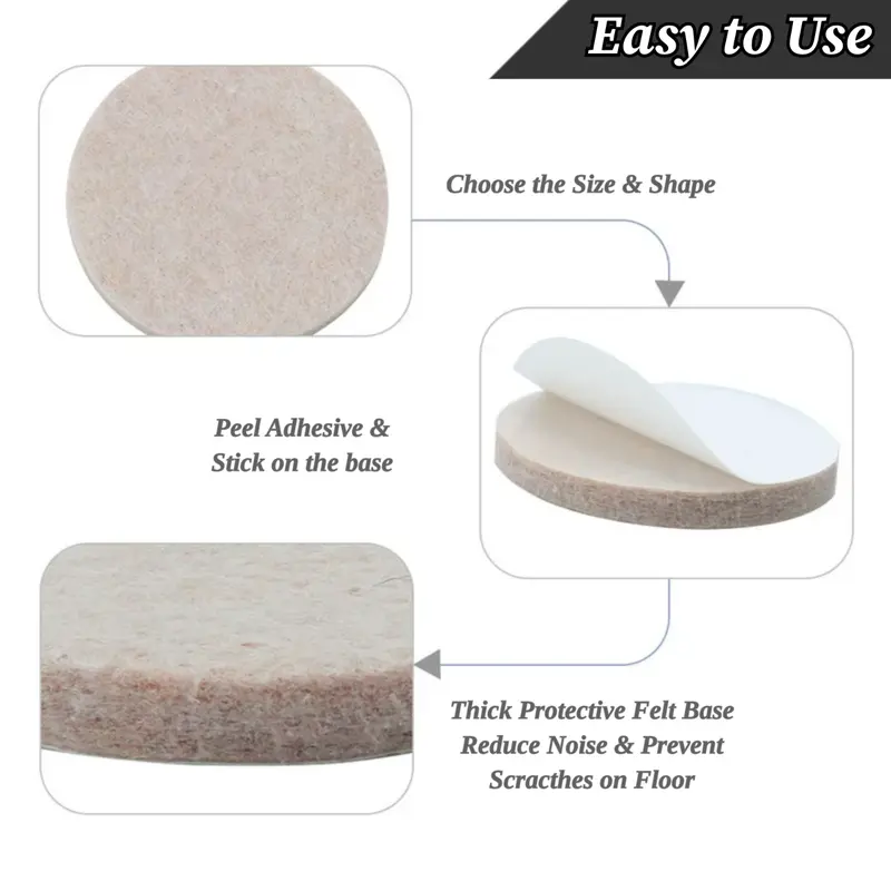 SELF ADHESIVE FELT STICKY PADS SQUARE ROUND WOOD FLOOR FURNITURE PROTECTORS 39pc 2