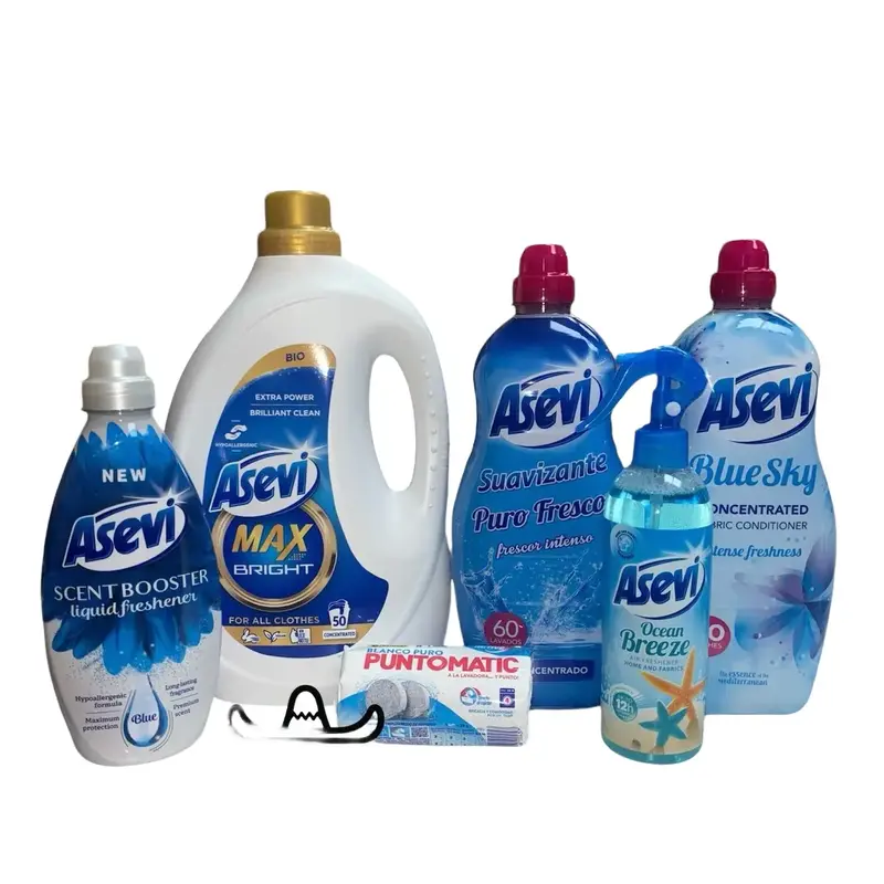Asevi Fresh Blue Bundle: Max Active Detergent, Azul Softener, Puro Fresco Softener, Puntomatic Whitening Tablets, Brisa Room Spray and Laundry Booster - Household 0
