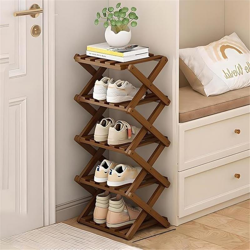 treasure Multi Tier Shoe Rack,Shoe Racks Storage,Narrow Shoe Rack,No Installation Foldable X Shape Shoe Racks,Multi layer Show Rack for Bathroom,Living Room Entryway (Brown-5 Tier) Cabinet Organiser Decorative Plants Boxes 0