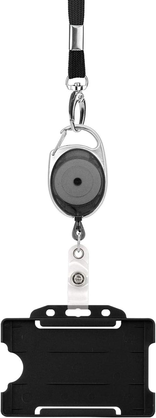 Product Introduction of Retractable Lanyard and Badge Holder Trio Triple Pack by LanyardsTomorrow - Set Includes A Single Plain Lanyard, Extendable Carabiner Yoyo Reel Clip and Rigid ID Card Holder (Black) 7