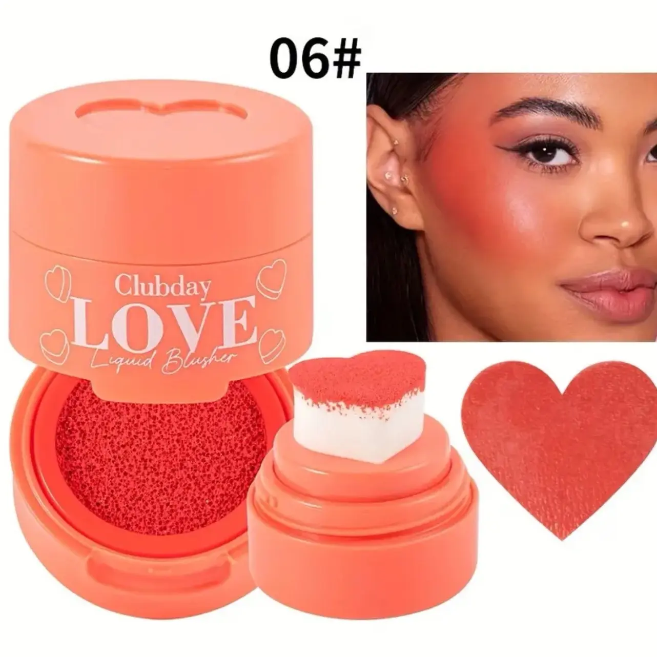 Clubday Velvet Heart-Shaped Cushion Blush - Hydrating Liquid Rouge for All Skin Tones - Makeup, Cosmetic Applicator Moisturize Moisturizer Moisture Moisturizing