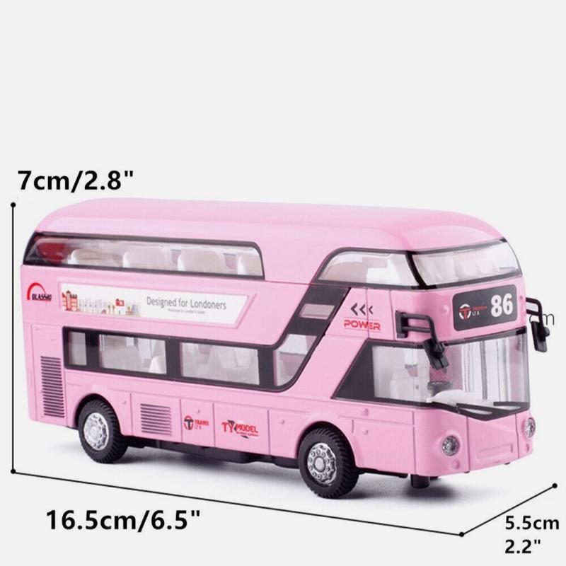 London Double-Decker Tour City Bus Sound Light Pull Back Bus Kids Toy Metal Red 4