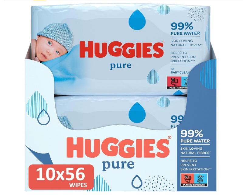 Huggies Pure Baby Wipes - Pack of 10 (10 x 56 Packs, Total 560 Wipes) 1