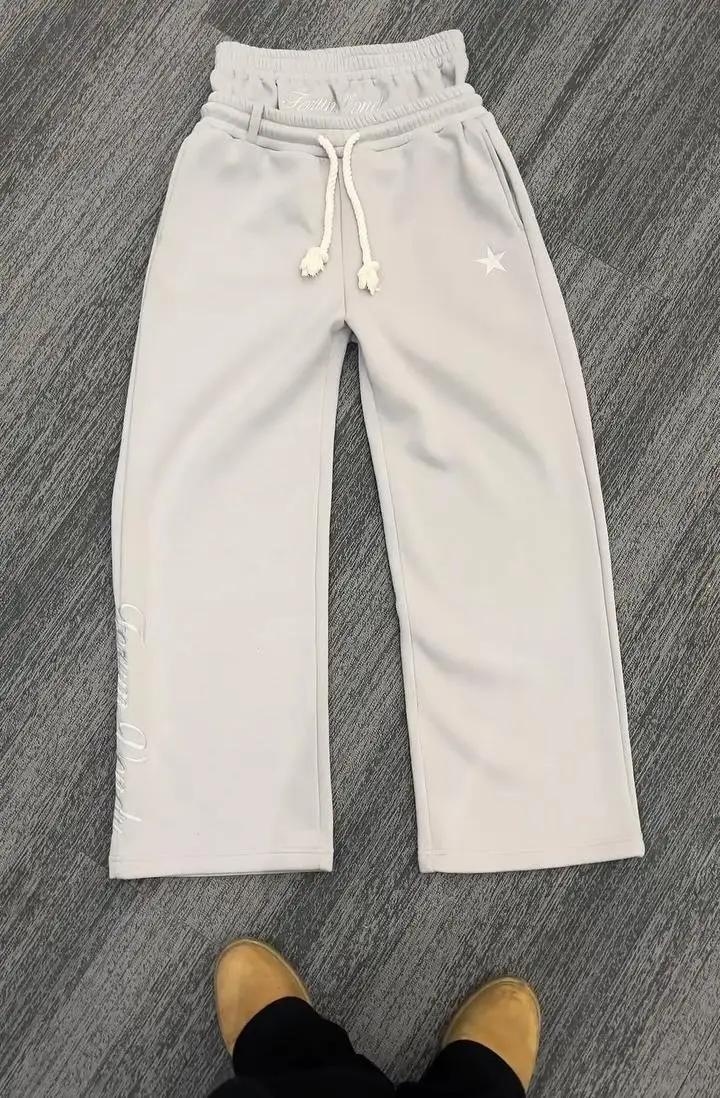 Product Introduction of Y2K Harajuku Loose Double Waisted Sweatpants American Solid Color Hip Hop Drawstring Waist Jogger Letter Embroidery Casual Pants 8