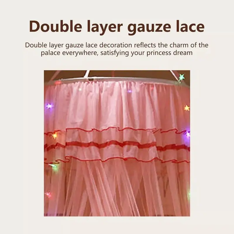 Kids Baby Bed Canopy Bedcover Mosquito Net Curtain Bedding Dome Tent LED Light - Lightweight and Breathable 6