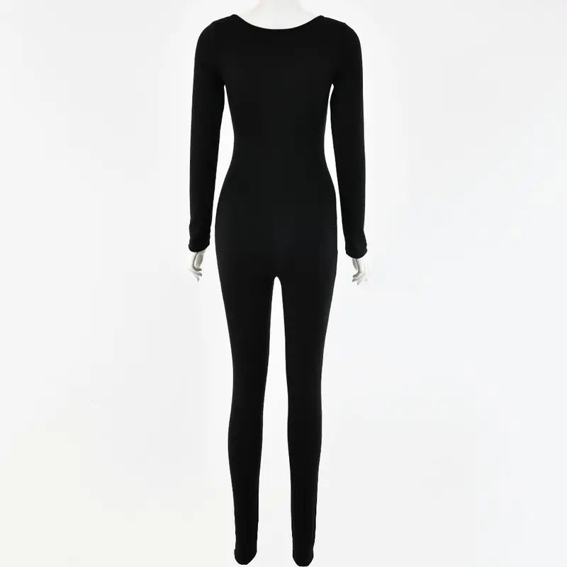 2024 Women's Basic Solid Long Sleeve Sports Jumpsuit, High Waist Square Neck Bodycon Jumpsuit For Yoga Gym Workout, Ladies Sportswear Clothing For All Seasons 7