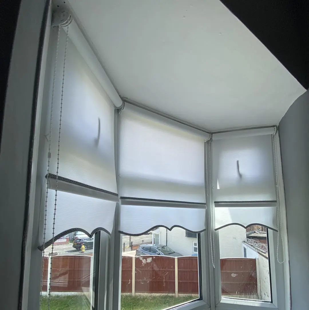 Plain White Roller Blinds Grey Braid With Shape!