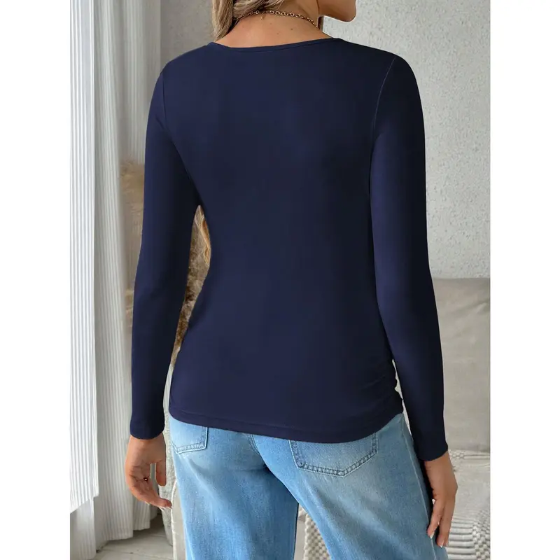 Maternity Solid Color Long Sleeve Casual Ruched T-Shirt, Everyday Wear 1