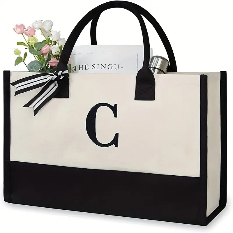 Canvas Beach Bag Letter Canvas Tote Practical Tote Lunch Bag