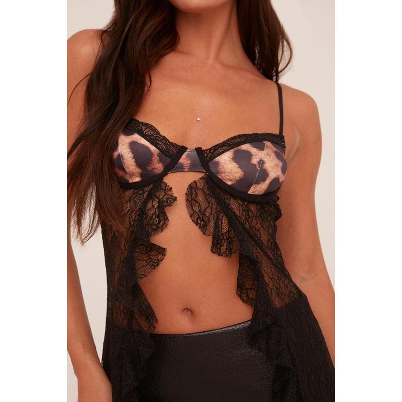 Lian Women's Rebellious Fashion Lace Leopard Print Longline Top 3