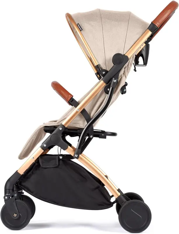 Baby Pushchair Stroller– Lightweight Foldable Travel Buggy with 5-Point Harness, Adjustable Seat Back and Oversize Basket Folds with 1 Hand – Smooth Swivel Wheels Rain Cover (Beige) 0