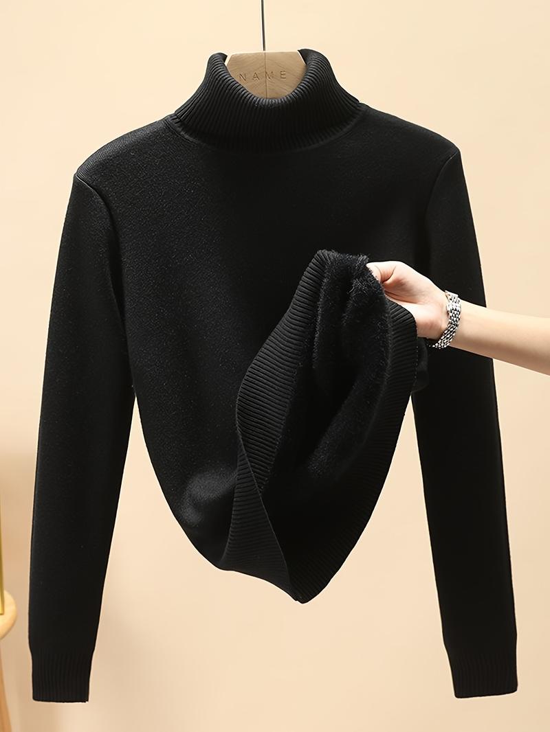 Product Introduction of Women's Thickened Fleece Lined Slim Fit Top, Warm Turtleneck Pullover, Casual Style Long Sleeve Base Layer Top For Winter Knitwear Womenswear Underwear Comfort Lady Knitting 9