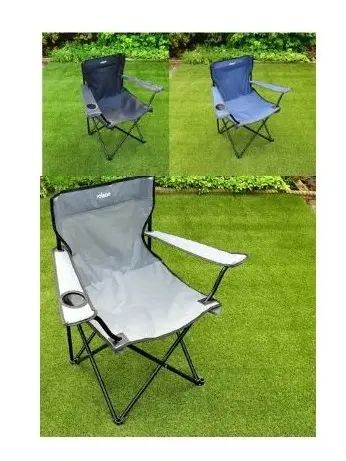Folding Camping Garden Chair with Cup Holder -  Available in 3 colours Navy, Grey & Black BBQ Party Pool Side in Carry Bag 0