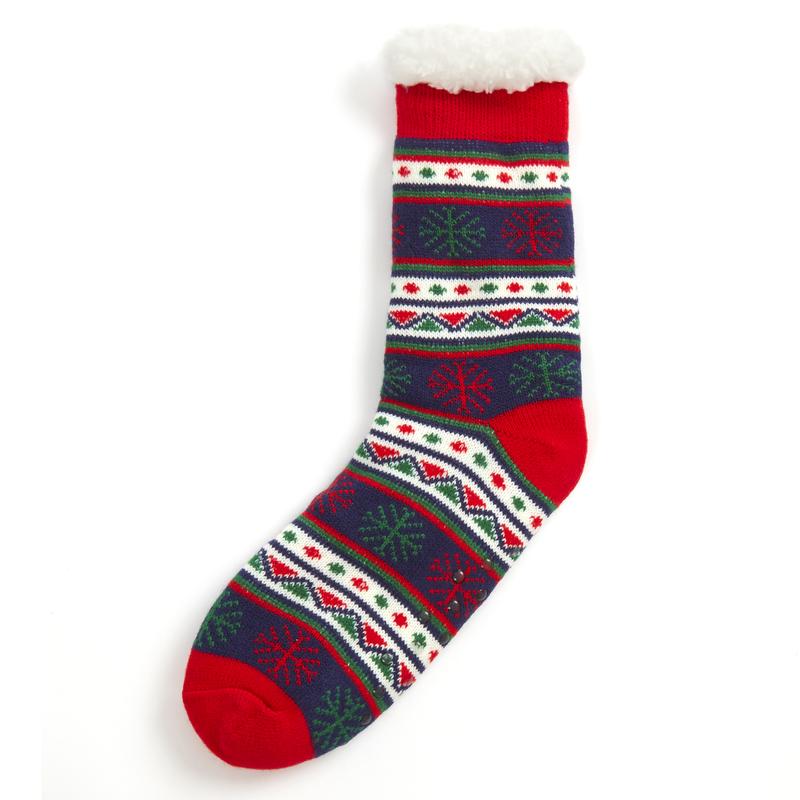 1 Pair Mens Christmas Chunky Warm Slipper Socks Lounge Socks Thermal Non Slip Festive Fair Isle Navy Red Pattern Sherpa Fleece Lined Non Slip  Bed Socks Winter Socks for Him UK 6-11 Navy Thick Warm Mid Calf Christmas Socks Menswear Underwear Thick 2
