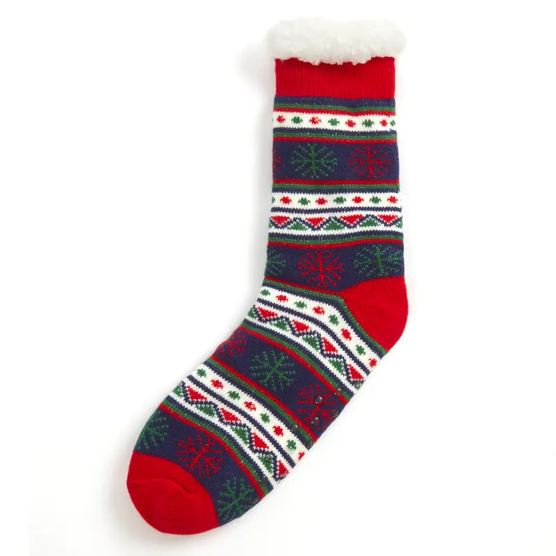 1 Pair Mens Christmas Chunky Warm Slipper Socks Lounge Socks Thermal Non Slip Festive Fair Isle Navy Red Pattern Sherpa Fleece Lined Non Slip  Bed Socks Winter Socks for Him UK 6-11 Navy Thick Warm Mid Calf Christmas Socks Menswear Underwear Thick 2