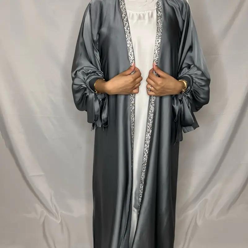 Layan Satin 3 Pcs Abaya Set- Women's Satin Tie Sleeve Abaya With Hijab, 3 Pcs Abaya Set, Abaya for Women, Muslim Clothes, Modest Outfits 2