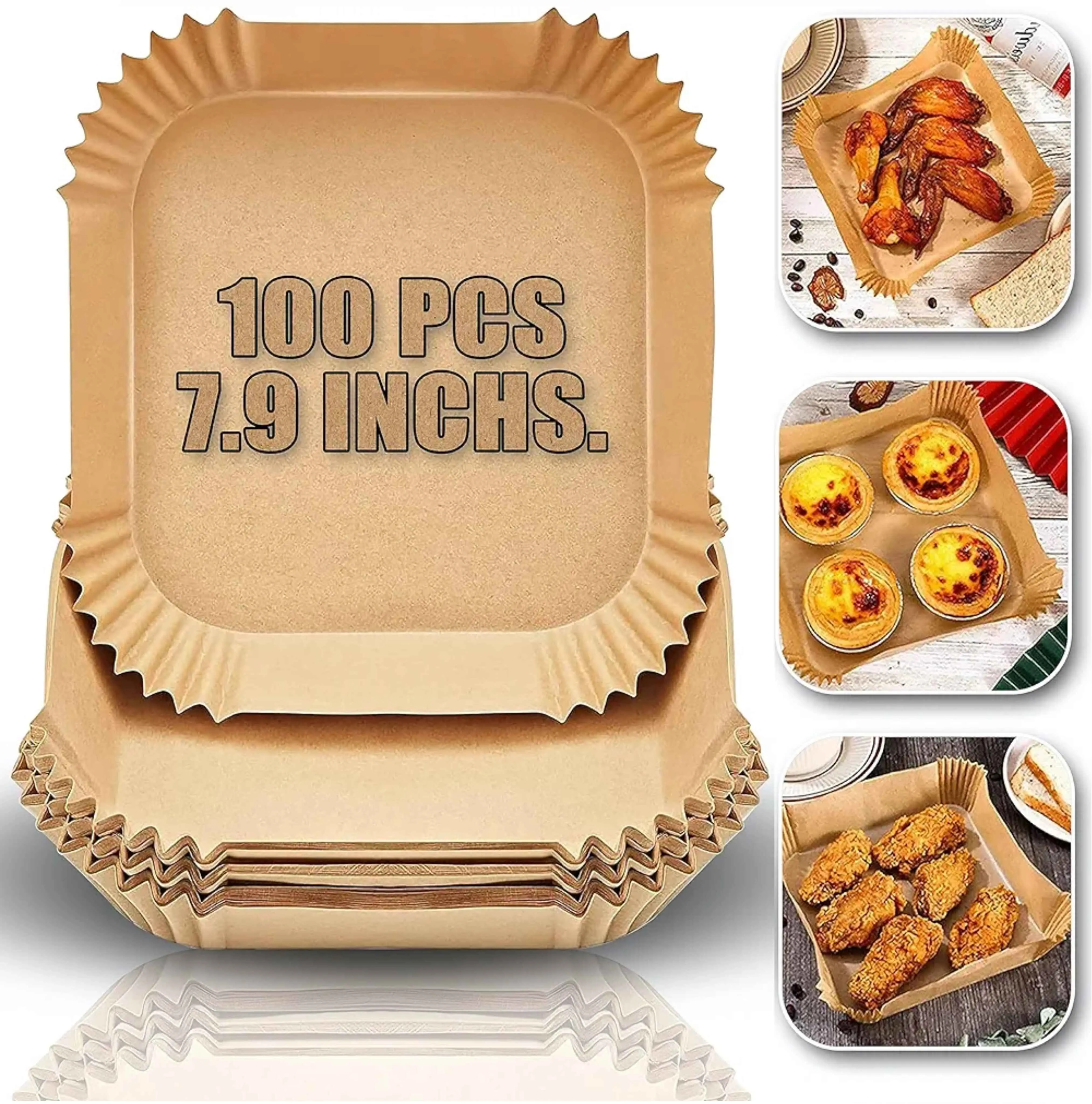 100PCS Disposable Air Fryer Liners – Non-Stick Parchment Paper for Cooking & Baking | Rectangular Greaseproof Liners for Air Fryer, Oven & Kitchen Accessories | Household Essentials & Gifts Bakeware Utensils Yellow