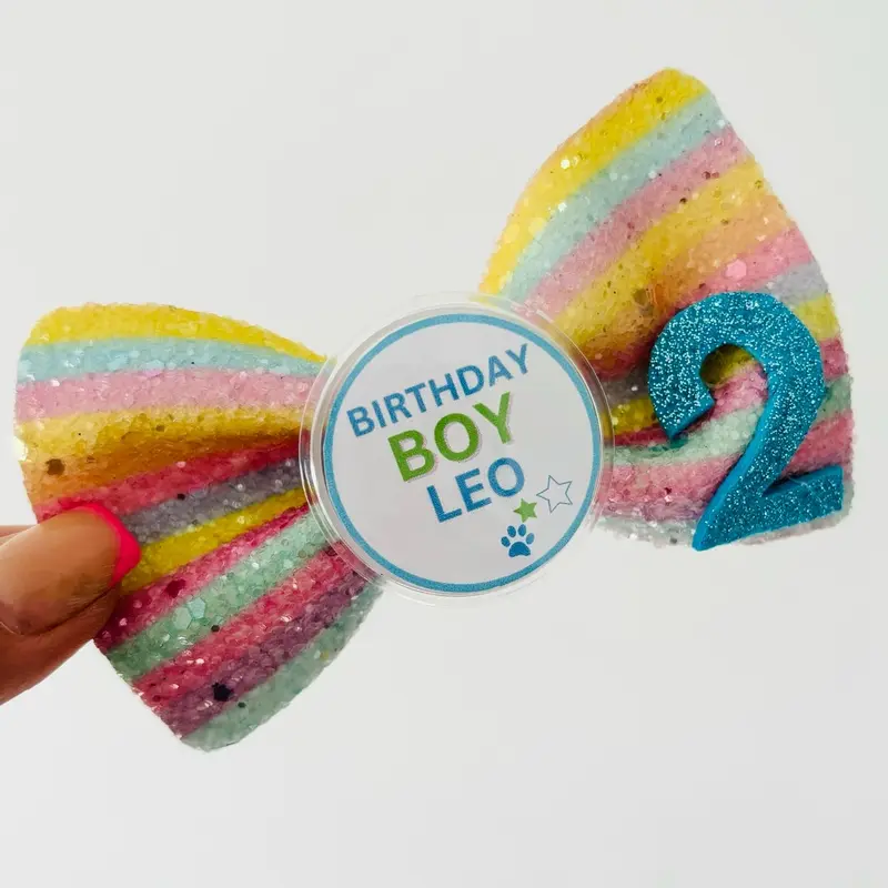 Dog Cat | Personalised Birthday Bow | Pet Birthday | 1st Birthday | Birthday Stripes 1