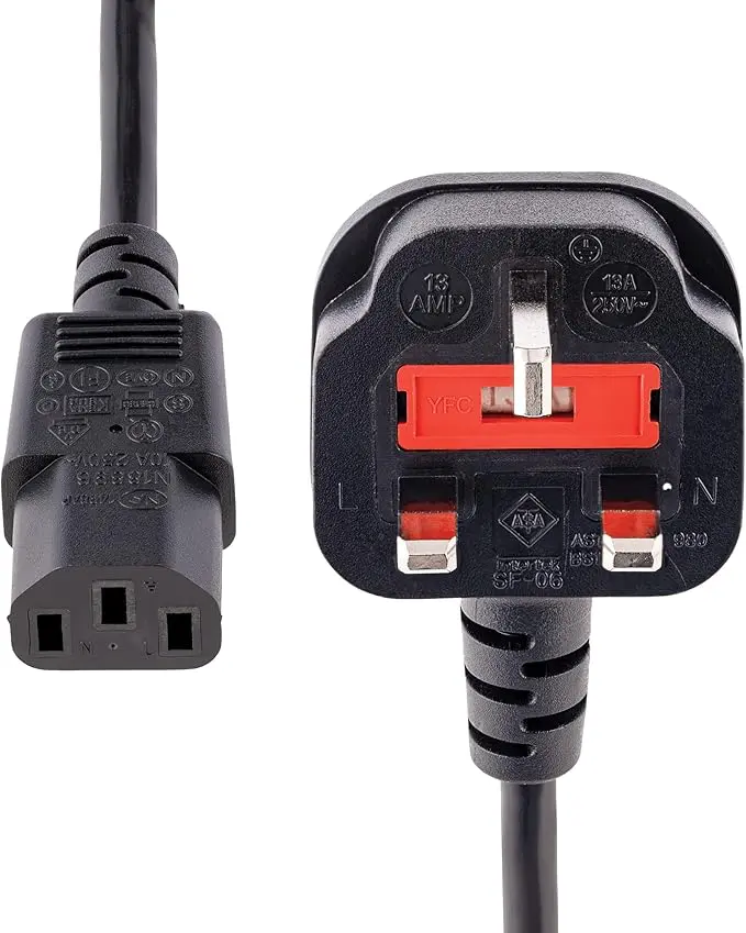 10ft (3m) UK Computer Power Cable, 18AWG, BS 1363 to C13, 10A 250V, Black Replacement AC Power Cord, Kettle Lead / UK Power Cord, Power Supply Cable, TV/Monitor Power Cable (PXT101UK3M)