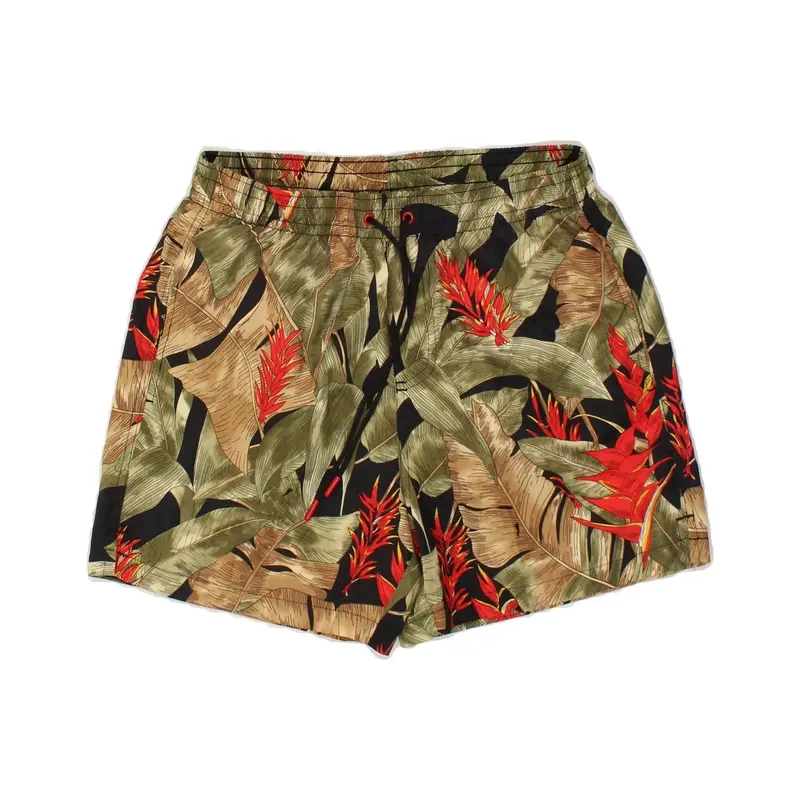 Pre-Owned VINTAGE Mens Abstract Pattern Swimming Shorts Medium Green Colourblock 0