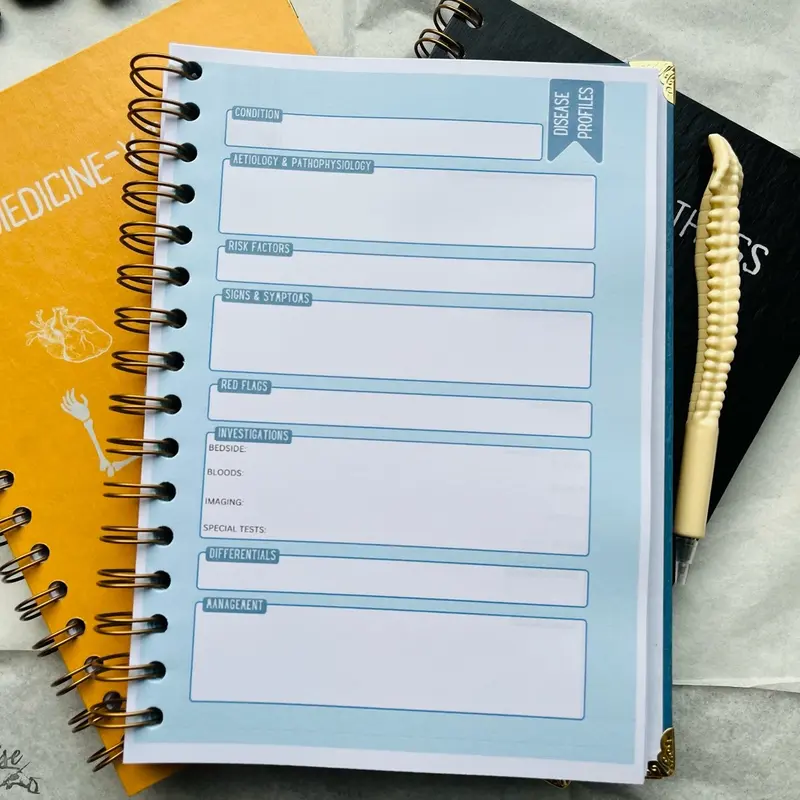 Concise Study A5 Notebook for Medicine-y Things / Medical Student Custom 160 Pages Wiro Bound Notebook for Revision Notes and Disease Profiles 7