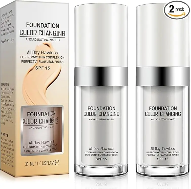 Color Changing Foundation with Makeup Brush, 2 Counts/set Long Lasting Natural Makeup Moisturizing Oil Control Cream, Makeup Product, Valentine's Day Gift