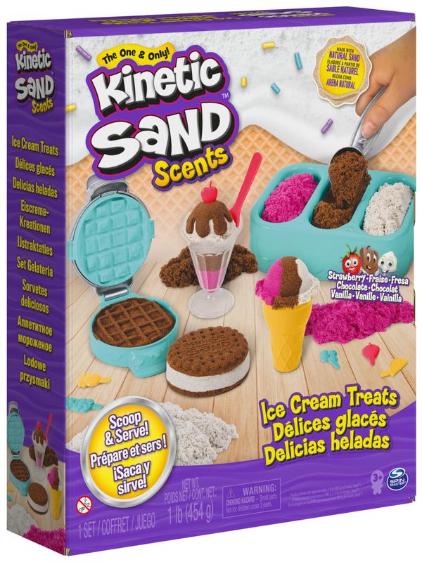Kinetic Sand Scents, Ice Cream Treats Playset with 3 Colours of All-Natural Scented Sand and 6 Serving Tools 4